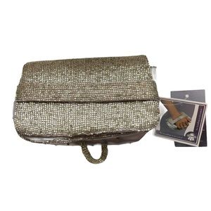 Yama Silver Satin Beaded Mini Clutch